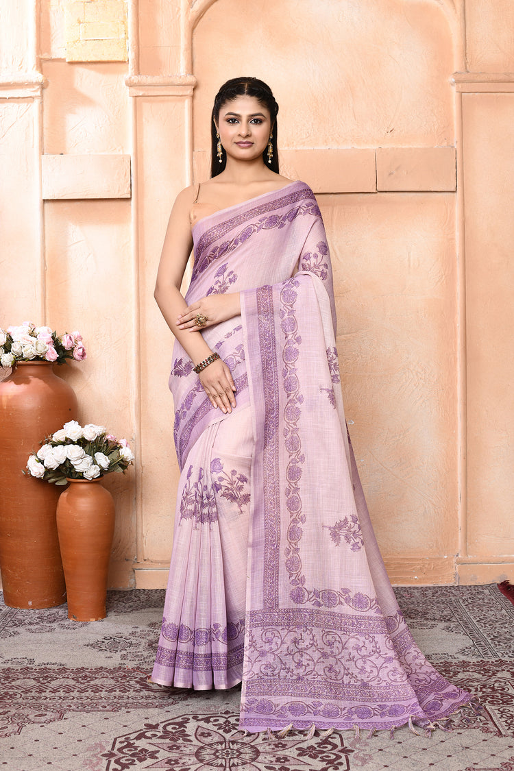 Linen Printaura Saree For Daily Wear