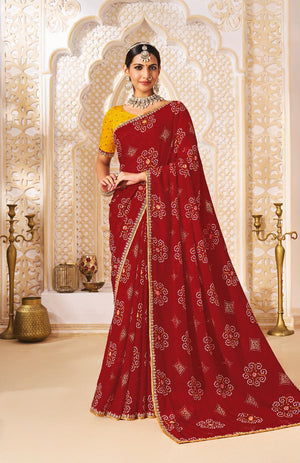 Riwaza Georgette Bandhej Saree For Festive Wear
