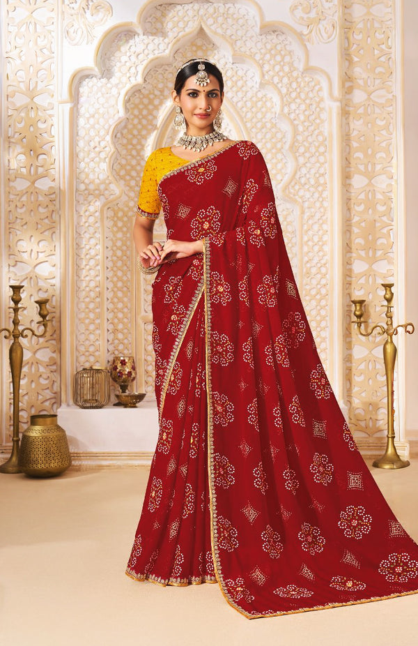 Riwaza Georgette Bandhej Saree For Festive Wear