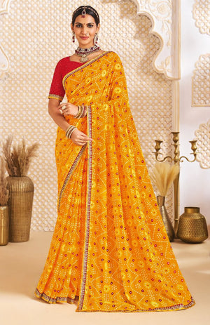 Aabhagath Luxe Bandhani Georgette Saree For Festive Wear