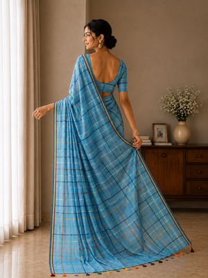 Mul Cotton Cross Colour Checks Saree