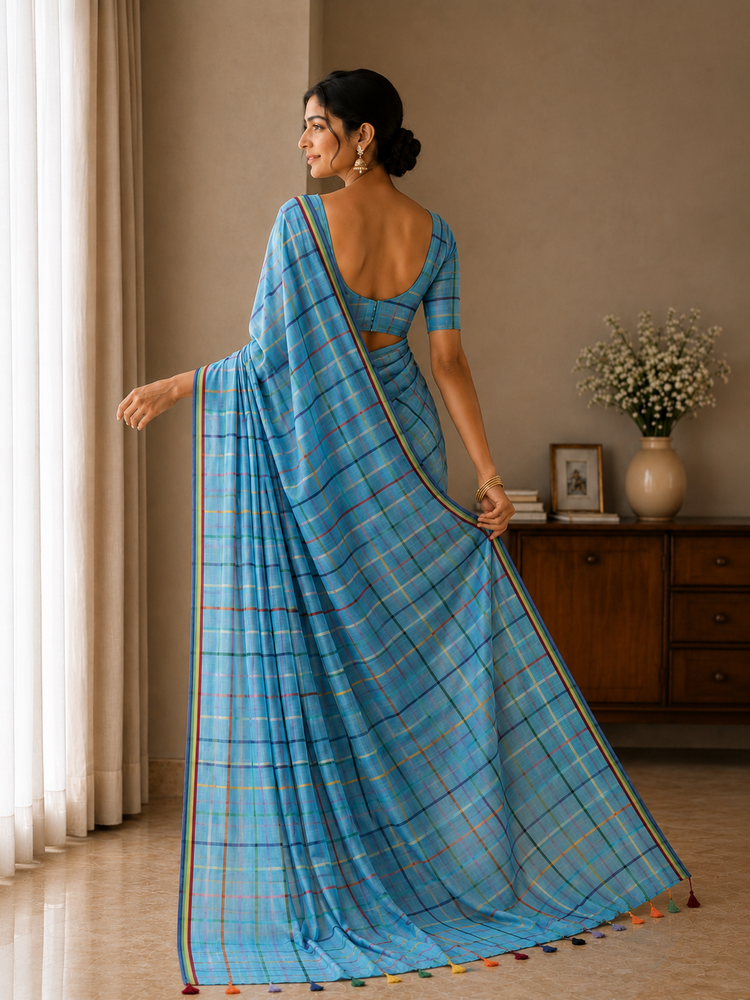 Mul Cotton Cross Colour Checks Saree