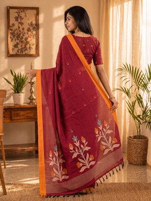 Floral Jute Cotton Handloom Jamdani Saree