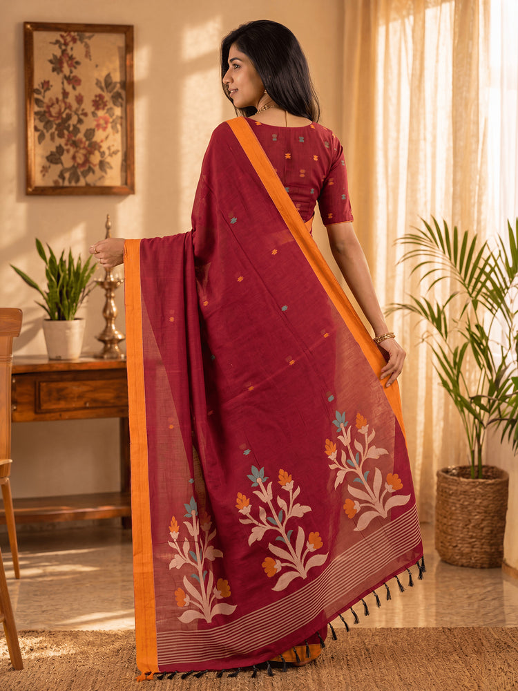 Floral Jute Cotton Handloom Jamdani Saree