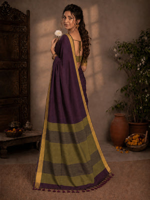 Slub Cotton Antique Zari Border Saree