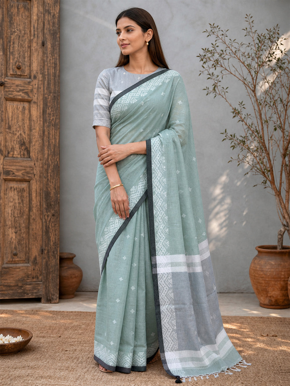 Woven Design Jute Cotton Handloom Jamdani Saree