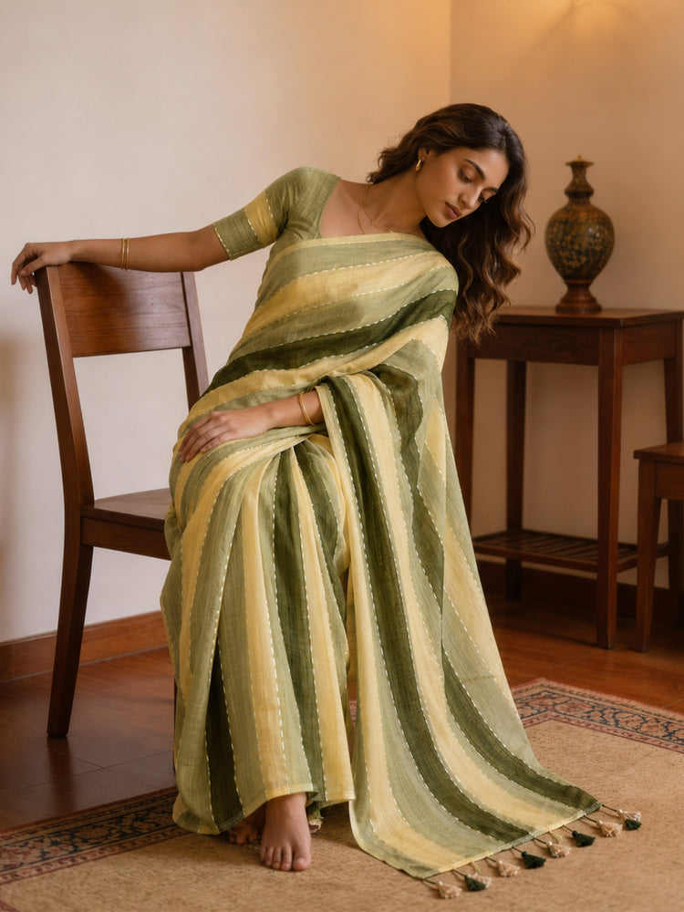 Mul Cotton Doore Zari Patta Saree