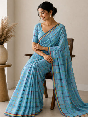 Mul Cotton Cross Colour Checks Saree