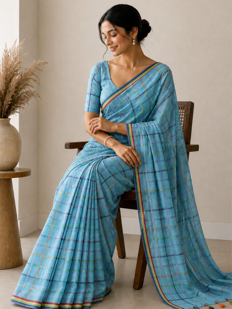 Mul Cotton Cross Colour Checks Saree