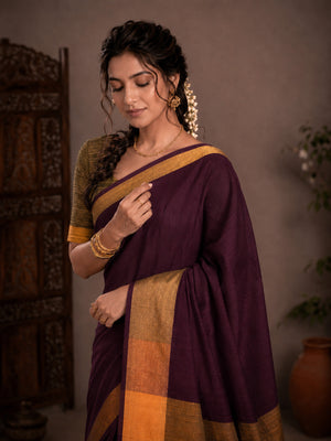 Slub Cotton Antique Zari Border Saree