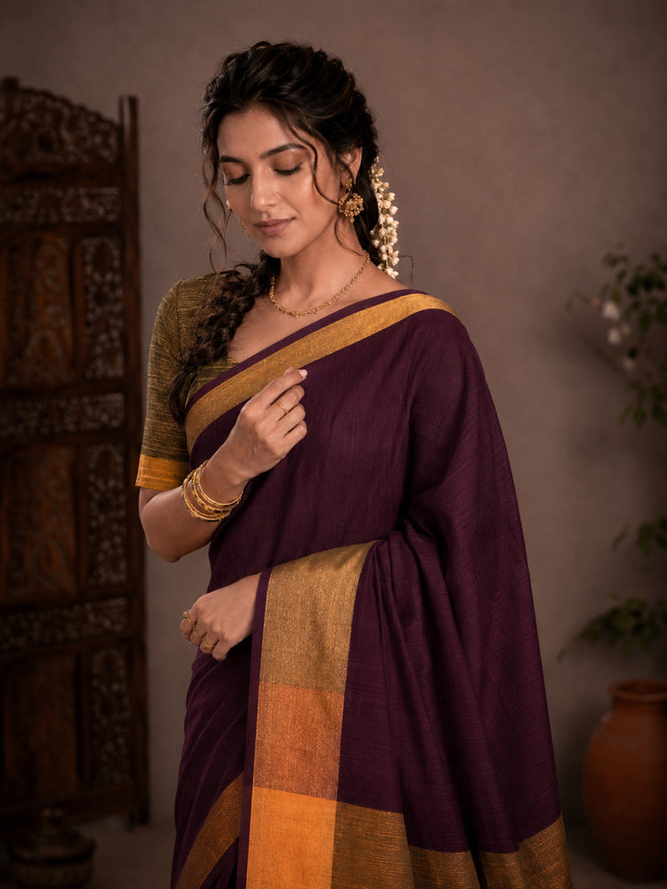 Slub Cotton Antique Zari Border Saree
