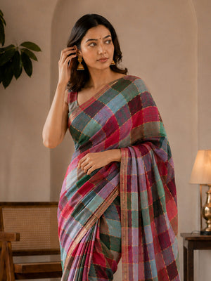 Mul Cotton Multi Iyena Zari Checks Saree