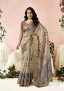Golden Moss Crepe Saree For Semi Formal Wear