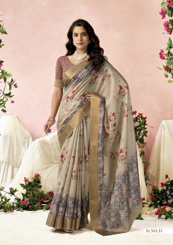 Golden Moss Crepe Saree For Semi Formal Wear