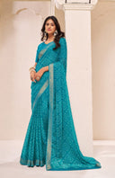 Oceanic Grace Printed Chiffon Saree for Semi Formal Wear