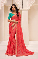 Oceanic Grace Printed Chiffon Saree for Semi Formal Wear