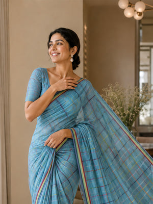 Mul Cotton Cross Colour Checks Saree