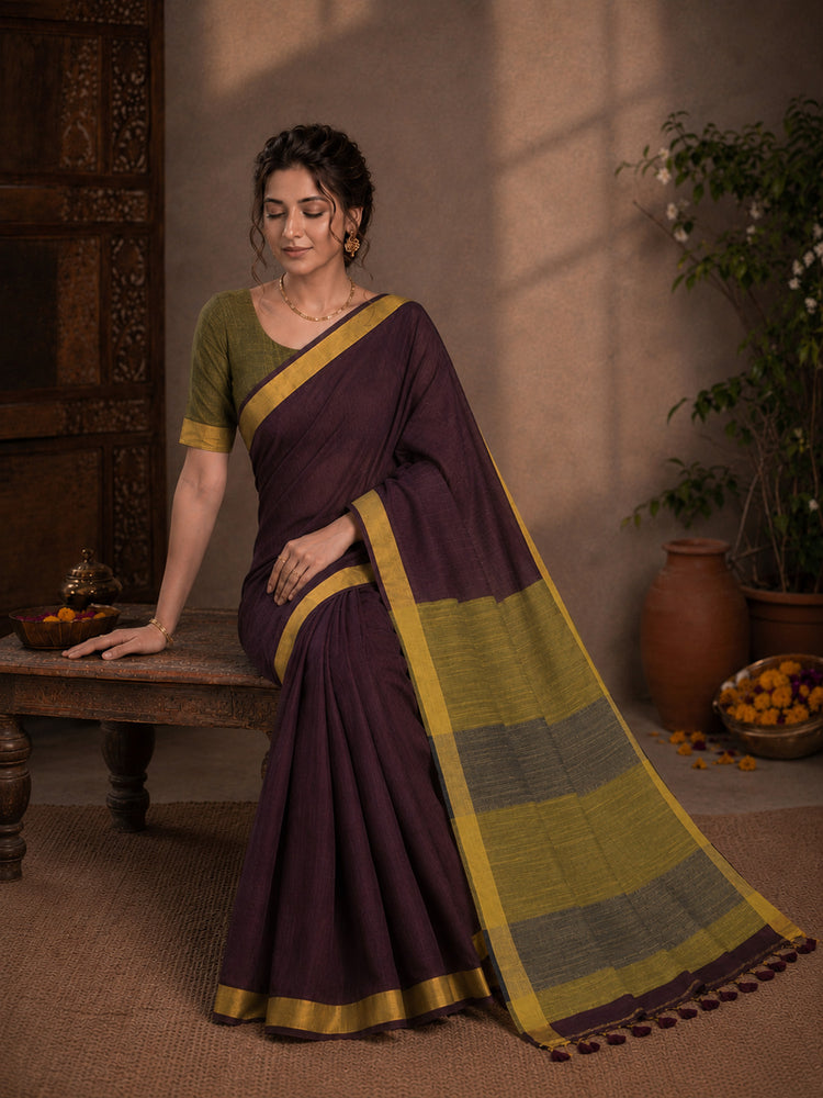 Slub Cotton Antique Zari Border Saree