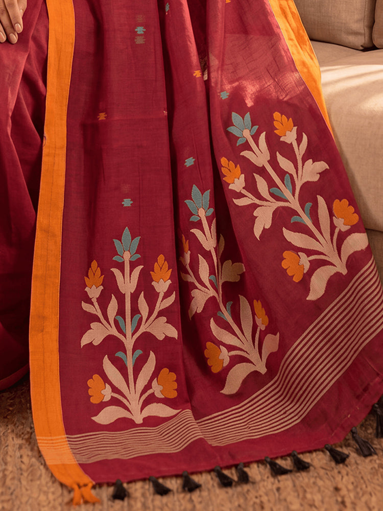 Floral Jute Cotton Handloom Jamdani Saree