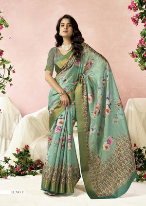 Golden Moss Crepe Saree For Semi Formal Wear