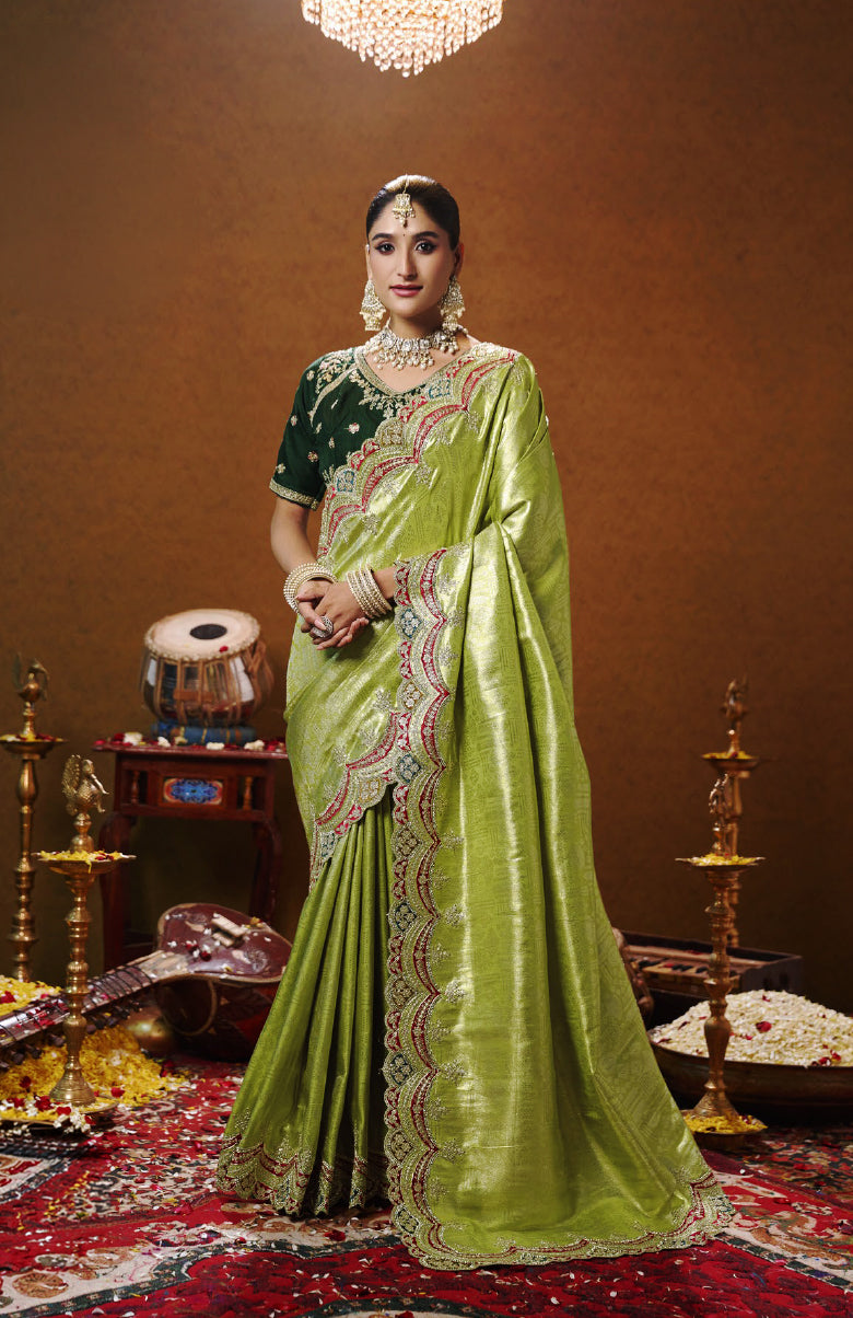 Pallu Silk Cotton Saree For Wedding Wear