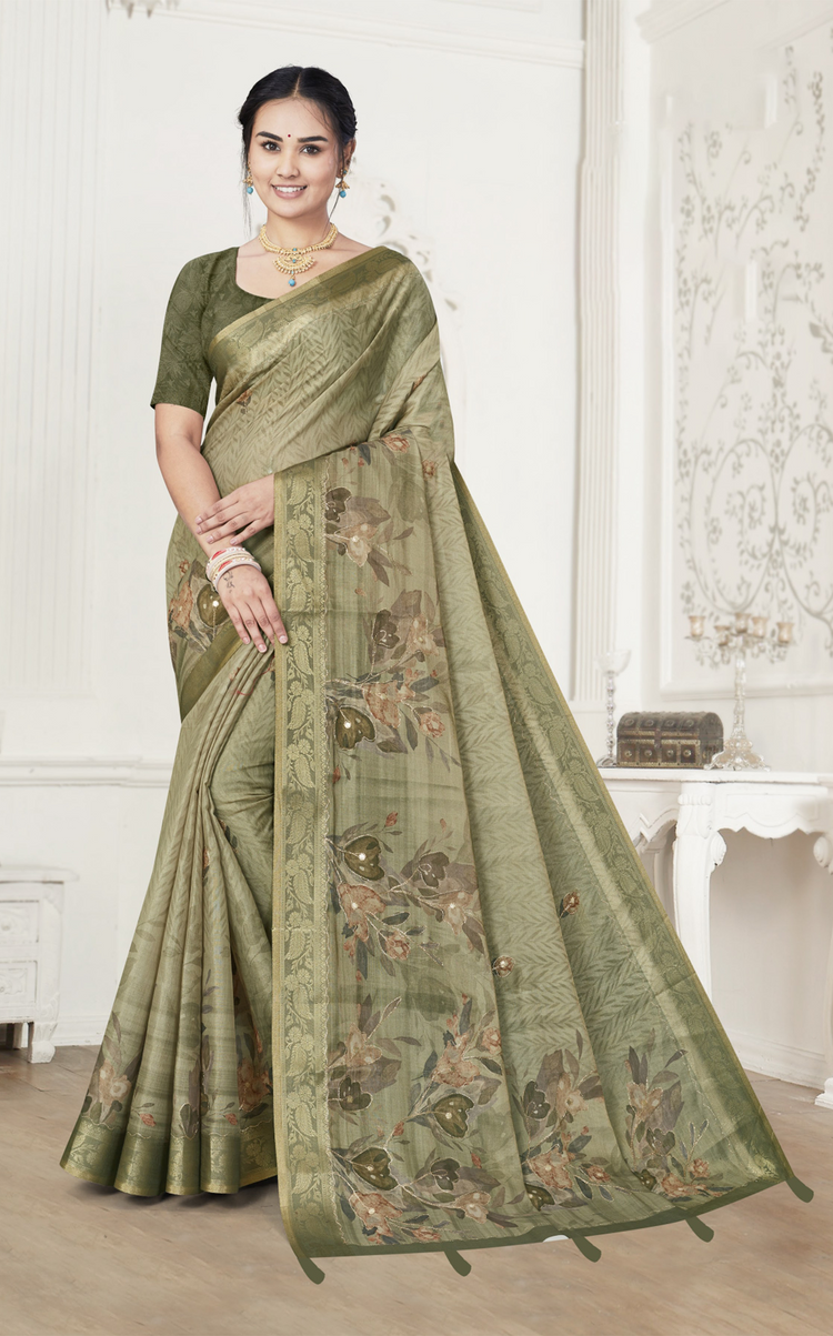 Digital Printed Cotton Silk Blend Saree