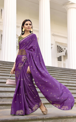 Silk Woven Designer Saree with Traditional Elephant Motifs