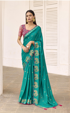 Silk Woven Designer Saree with Traditional Elephant Motifs