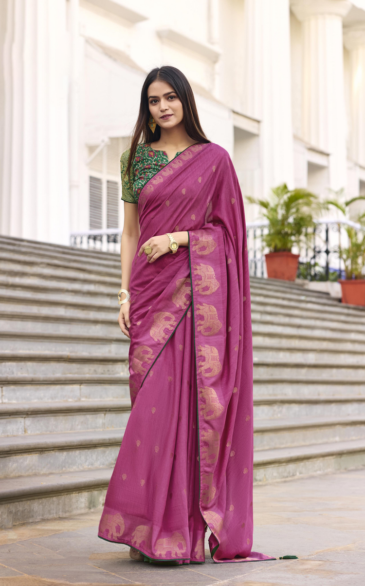 Silk Woven Designer Saree with Traditional Elephant Motifs
