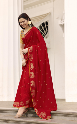 Silk Woven Designer Saree with Traditional Elephant Motifs