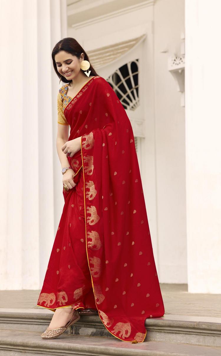Silk Woven Designer Saree with Traditional Elephant Motifs