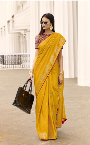 Silk Woven Designer Saree with Traditional Elephant Motifs