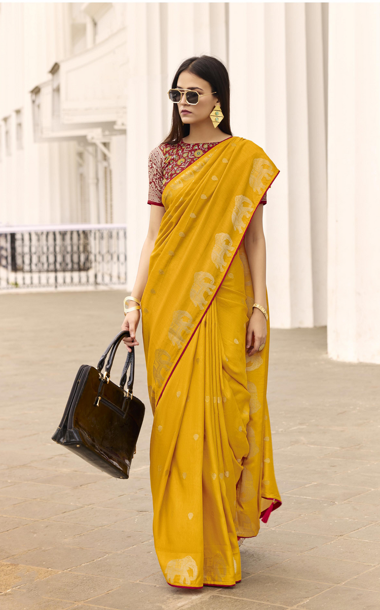 Silk Woven Designer Saree with Traditional Elephant Motifs