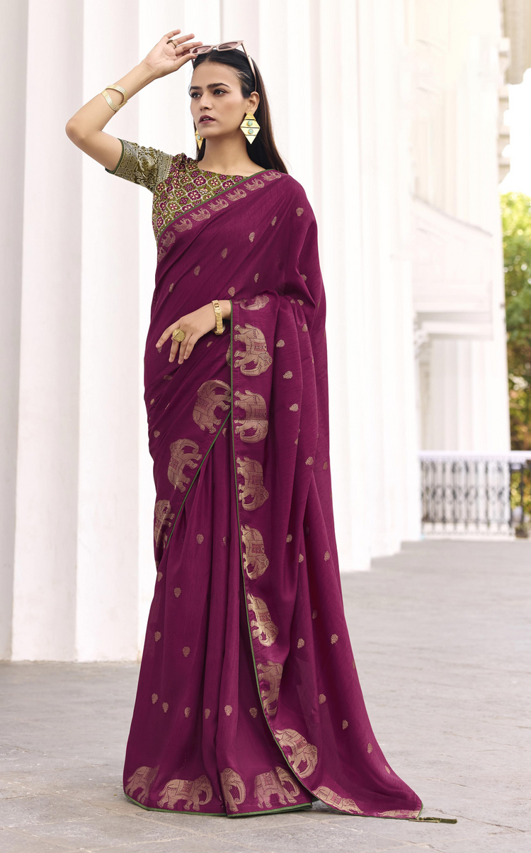 Silk Woven Designer Saree with Traditional Elephant Motifs