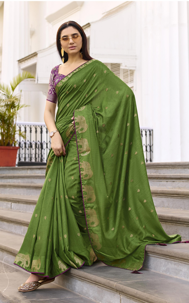 Silk Woven Designer Saree with Traditional Elephant Motifs
