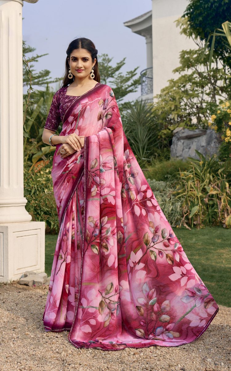 Elegant Weightless Chiffon Floral Digital Print Saree