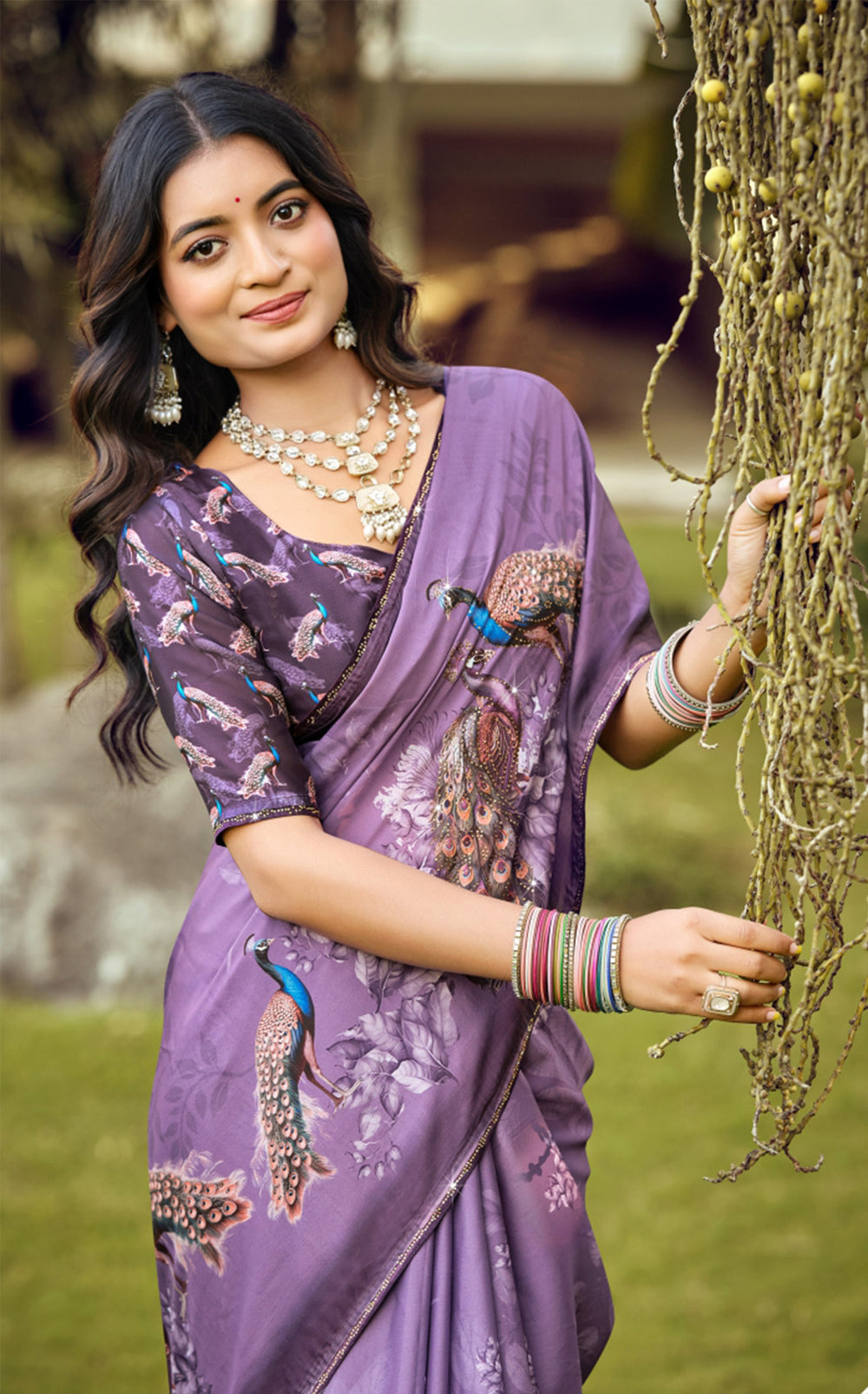 Royal Peacock Elegance Digital Print Saree