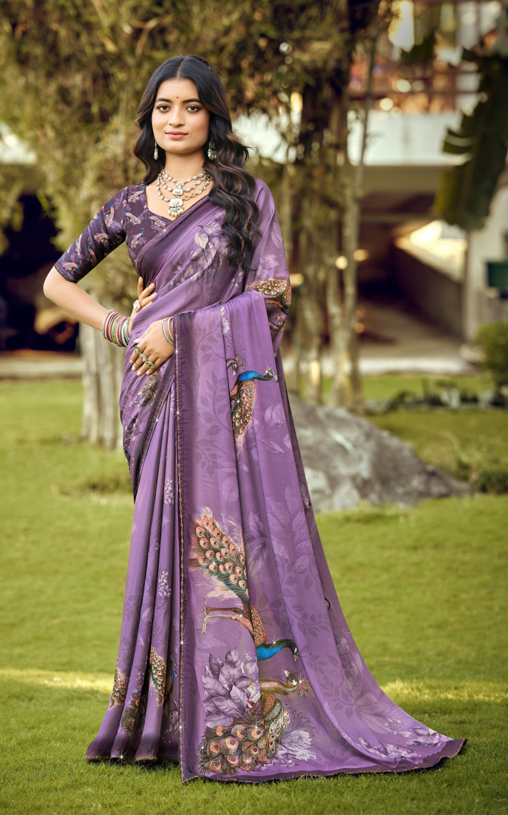 Royal Peacock Elegance Digital Print Saree