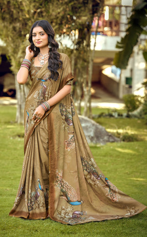 Royal Peacock Elegance Digital Print Saree