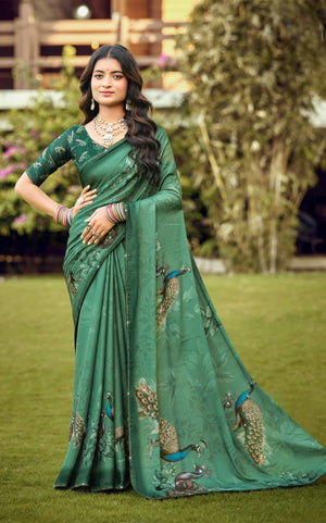 Royal Peacock Elegance Digital Print Saree