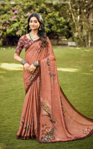Royal Peacock Elegance Digital Print Saree