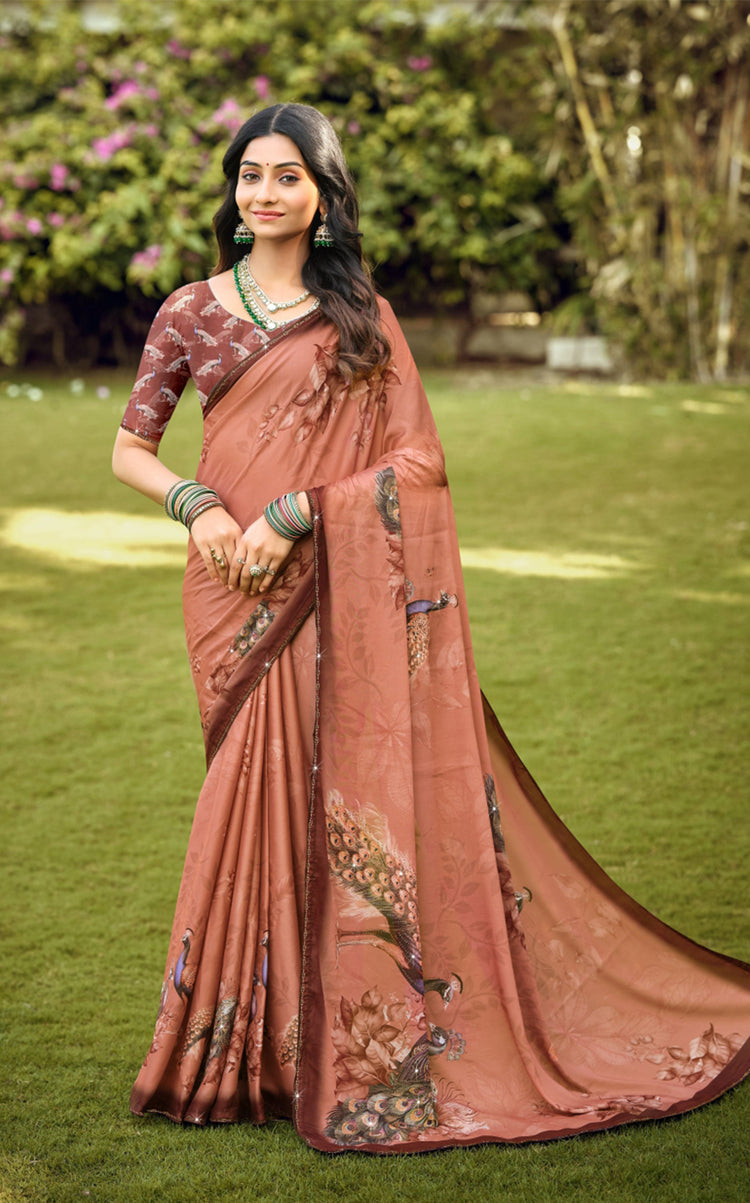 Royal Peacock Elegance Digital Print Saree