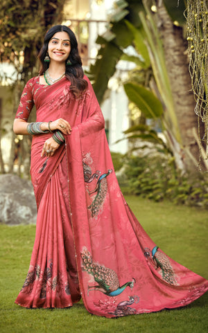 Royal Peacock Elegance Digital Print Saree