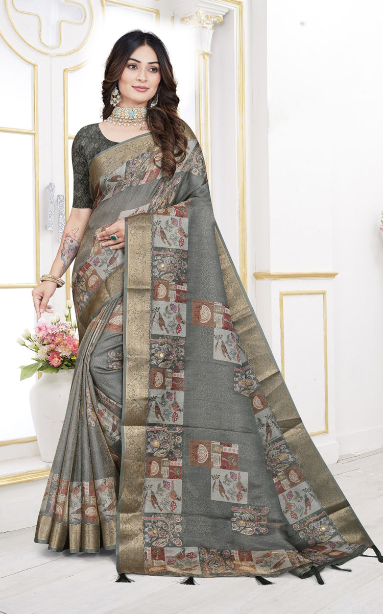 Bloom Jacquard Silk Saree with Heritage Bird Motifs
