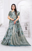 Floral Printed Silk Cotton Saree with Zari Woven Border