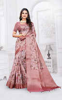 Floral Printed Silk Cotton Saree with Zari Woven Border