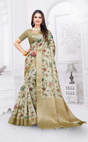 Floral Printed Silk Cotton Saree with Zari Woven Border