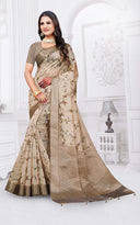 Floral Printed Silk Cotton Saree with Zari Woven Border
