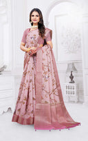 Floral Printed Silk Cotton Saree with Zari Woven Border