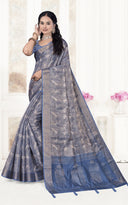 Floral Kalamkari Silk Cotton Saree with Zari Border